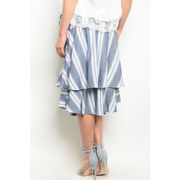 🆕Elise Navy & White Striped Poplin Skirt - Picture 2 of 2